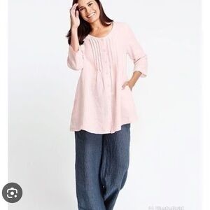 Flax Blush‎ Pink 100% Linen Celebration Handkerchief Langenlook Shirt NWOT 14-18